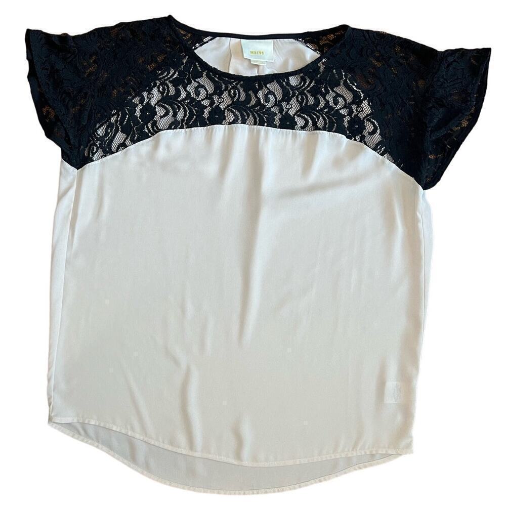 Maeve x Anthropologie Sheer Rashel Lace Blouse, Black/Tan, size Medium
